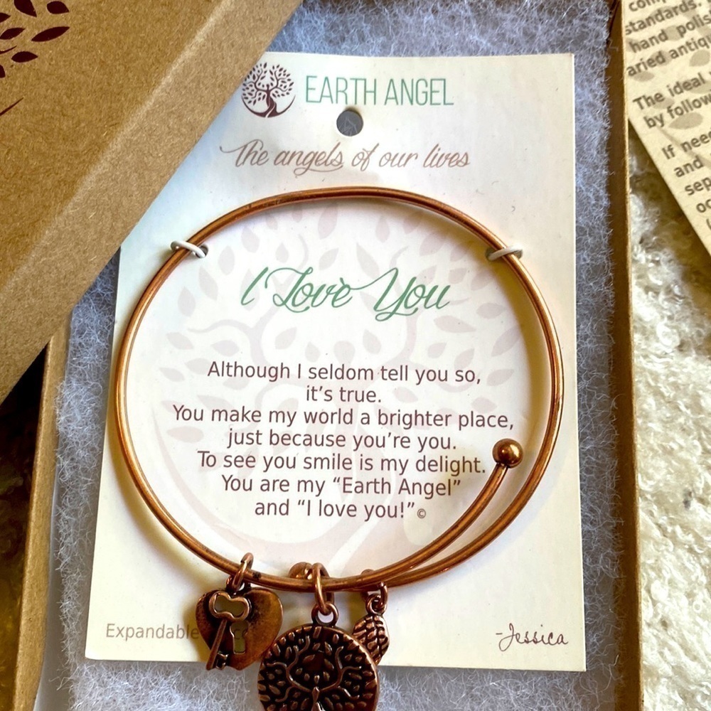 Earth angel “ I love you” expandable bracelet in copper colour…